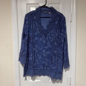 Soft Surrounding Blue‎ Deidre Tunic Top Eyelet Embroidered Size Medium